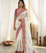 Designer soft rangoli silk embroidered work saree with stitched blouse