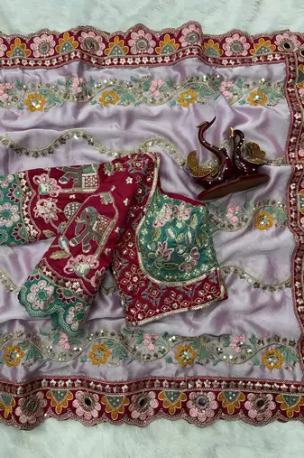 Designer soft rangoli silk embroidered work saree with stitched blouse