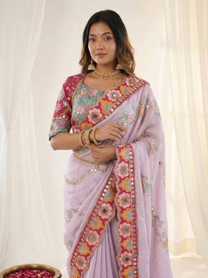 Designer soft rangoli silk embroidered work saree with stitched blouse 2