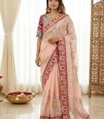 Designer soft rangoli silk embroidered work saree with stitched blouse