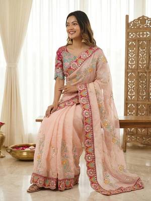 Designer soft rangoli silk embroidered work saree with stitched blouse 2