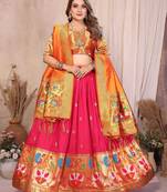 Silk Lehenga Choli with Paithani Border & Teal Blue Dupatta Traditional Festive & Wedding Wear Lehenga Set for Women