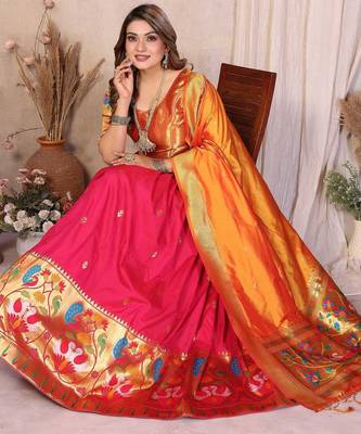Silk Lehenga Choli with Paithani Border & Teal Blue Dupatta Traditional Festive & Wedding Wear Lehenga Set for Women 4
