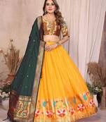 Silk Lehenga Choli with Paithani Border & Teal Blue Dupatta Traditional Festive & Wedding Wear Lehenga Set for Women