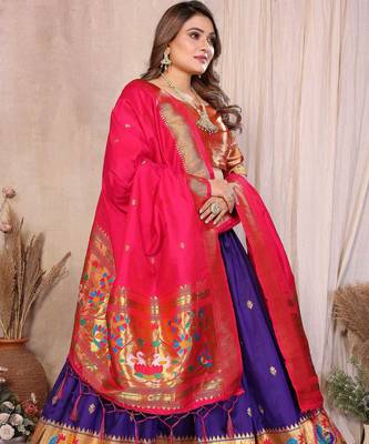 Silk Lehenga Choli with Paithani Border & Teal Blue Dupatta Traditional Festive & Wedding Wear Lehenga Set for Women 2