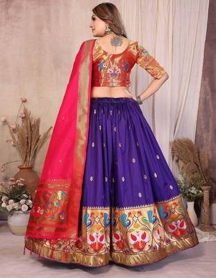 Silk Lehenga Choli with Paithani Border & Teal Blue Dupatta Traditional Festive & Wedding Wear Lehenga Set for Women 3