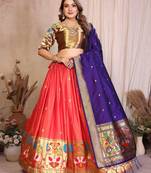 Silk Lehenga Choli with Paithani Border & Teal Blue Dupatta Traditional Festive & Wedding Wear Lehenga Set for Women