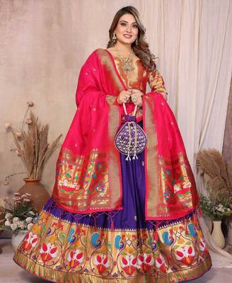 Silk Lehenga Choli with Paithani Border & Teal Blue Dupatta Traditional Festive & Wedding Wear Lehenga Set for Women 4
