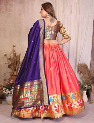 Silk Lehenga Choli with Paithani Border & Teal Blue Dupatta Traditional Festive & Wedding Wear Lehenga Set for Women 3