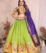 Silk Lehenga Choli with Paithani Border & Teal Blue Dupatta Traditional Festive & Wedding Wear Lehenga Set for Women
