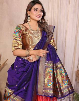 Silk Lehenga Choli with Paithani Border & Teal Blue Dupatta Traditional Festive & Wedding Wear Lehenga Set for Women 4