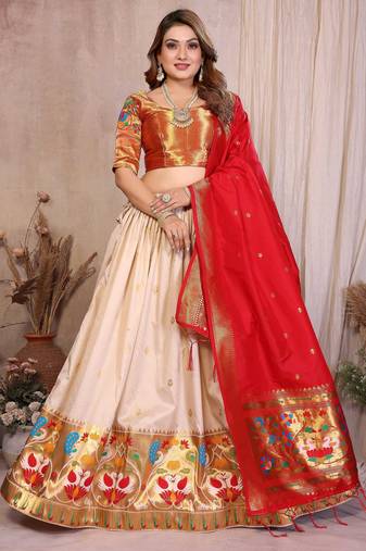 Silk Lehenga Choli with Paithani Border & Teal Blue Dupatta Traditional Festive & Wedding Wear Lehenga Set for Women