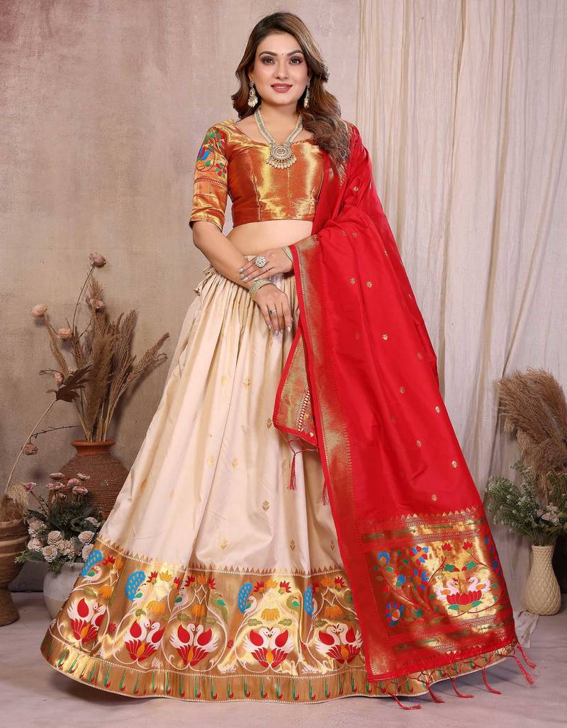 Silk Lehenga Choli with Paithani Border & Teal Blue Dupatta Traditional Festive & Wedding Wear Lehenga Set for Women