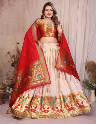 Silk Lehenga Choli with Paithani Border & Teal Blue Dupatta Traditional Festive & Wedding Wear Lehenga Set for Women 4