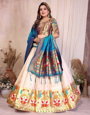 Silk Lehenga Choli with Paithani Border & Teal Blue Dupatta Traditional Festive & Wedding Wear Lehenga Set for Women 2