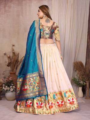 Silk Lehenga Choli with Paithani Border & Teal Blue Dupatta Traditional Festive & Wedding Wear Lehenga Set for Women 3
