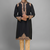 black ethnic embroidered silk kurta pant set for men