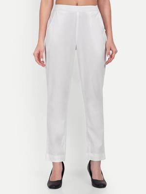 white high waist cotton trousers for women with side pocket 1