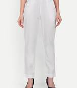 white high waist cotton trousers for women with side pocket