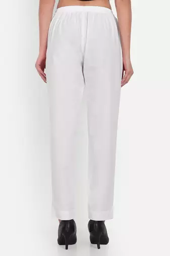 white high waist cotton trousers for women with side pocket