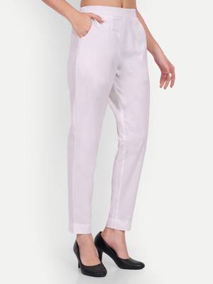 white high waist cotton trousers for women with side pocket 3