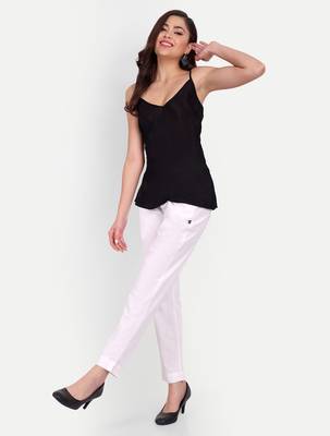 white high waist cotton trousers for women with side pocket 4