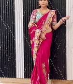 Designer soft rangoli silk embroidered work saree with stitched blouse