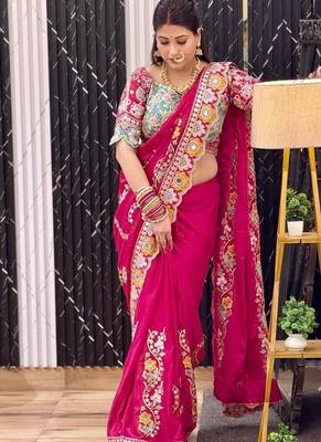 Designer soft rangoli silk embroidered work saree with stitched blouse 2
