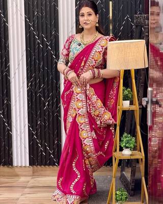 Designer soft rangoli silk embroidered work saree with stitched blouse 3