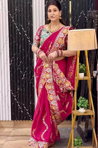 Designer soft rangoli silk embroidered work saree with stitched blouse