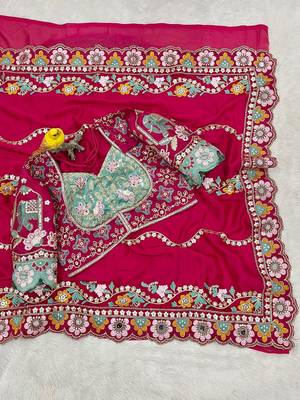 Designer soft rangoli silk embroidered work saree with stitched blouse 4