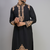 black ethnic embroidered silk kurta pant set for men