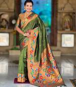 Mehendi elegant art silk woven saree with rich zari border