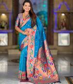 Sky blue elegant art silk woven saree with rich zari border