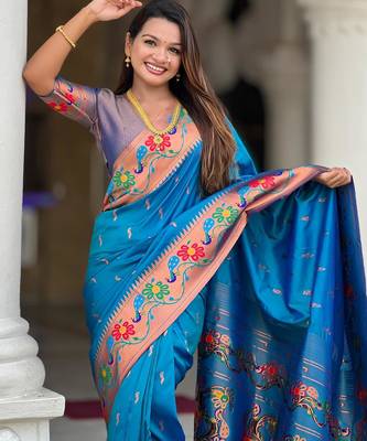 Sky blue elegant art silk woven saree with rich zari border 3