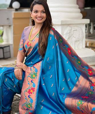 Sky blue elegant art silk woven saree with rich zari border 5