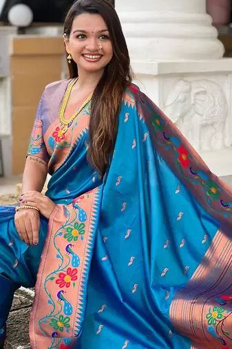 Sky blue elegant art silk woven saree with rich zari border