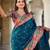 Teal elegant art silk woven saree with rich zari border