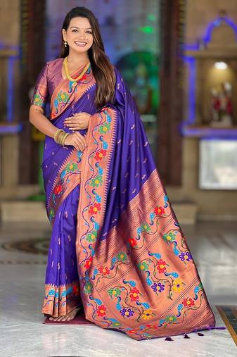 Violet elegant art silk woven saree with rich zari border