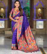 Violet elegant art silk woven saree with rich zari border