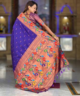 Violet elegant art silk woven saree with rich zari border 2