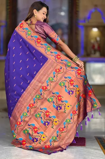 Violet elegant art silk woven saree with rich zari border