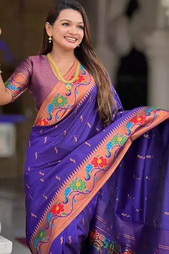 Violet elegant art silk woven saree with rich zari border