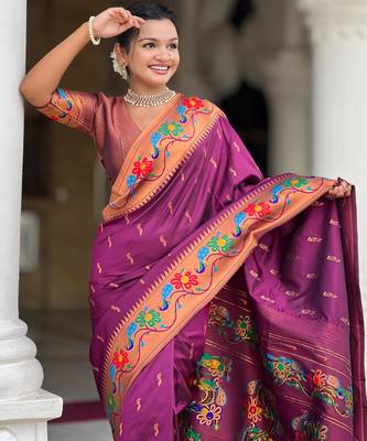 Wine elegant art silk woven saree with rich zari border 3