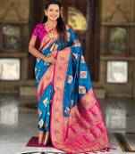 blue elegant art silk woven saree with rich zari border
