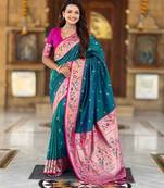 Rama green elegant art silk woven saree with rich zari border