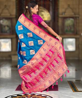blue elegant art silk woven saree with rich zari border 2