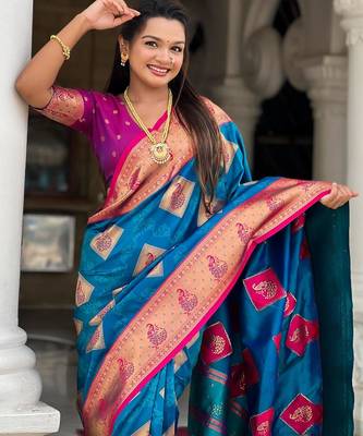 blue elegant art silk woven saree with rich zari border 3
