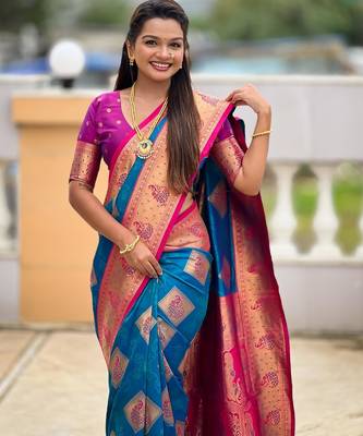 blue elegant art silk woven saree with rich zari border 4