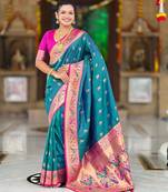 Rama green elegant art silk woven saree with rich zari border